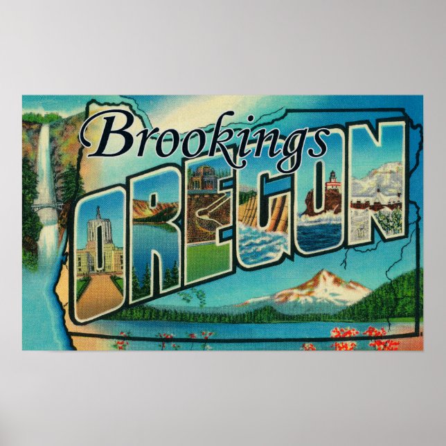 Brookings, Oregon - Large Letter Scenes Poster (Front)
