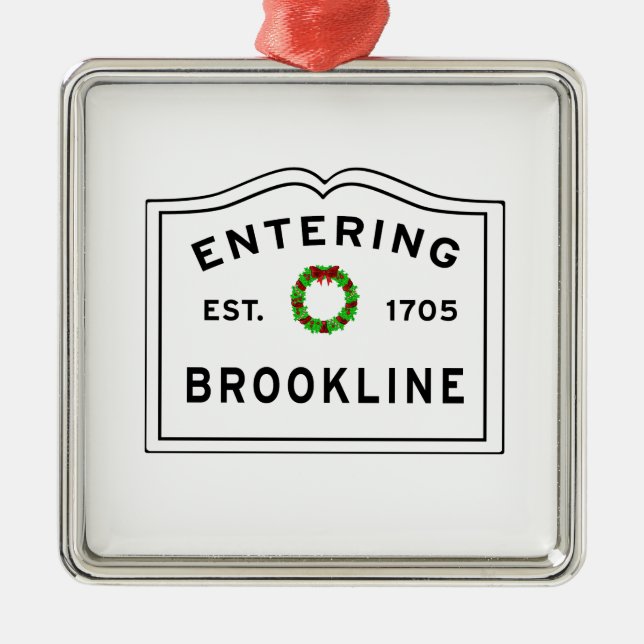 Brookline, MA Holiday Wreath Ceramic Ornament (Front)