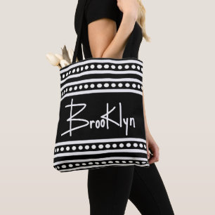 Brooklyn Block Letters Hand Lettering Black White Tote Bag