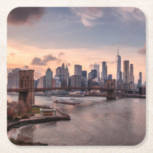Brooklyn Bridge and Lower Manhattan Square Paper Coaster