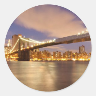 Brooklyn Bridge and Manhattan at Night. Classic Round Sticker
