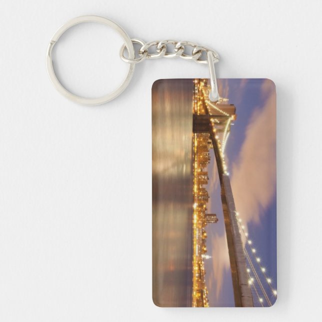 Brooklyn Bridge and Manhattan at Night. Key Ring (Front)