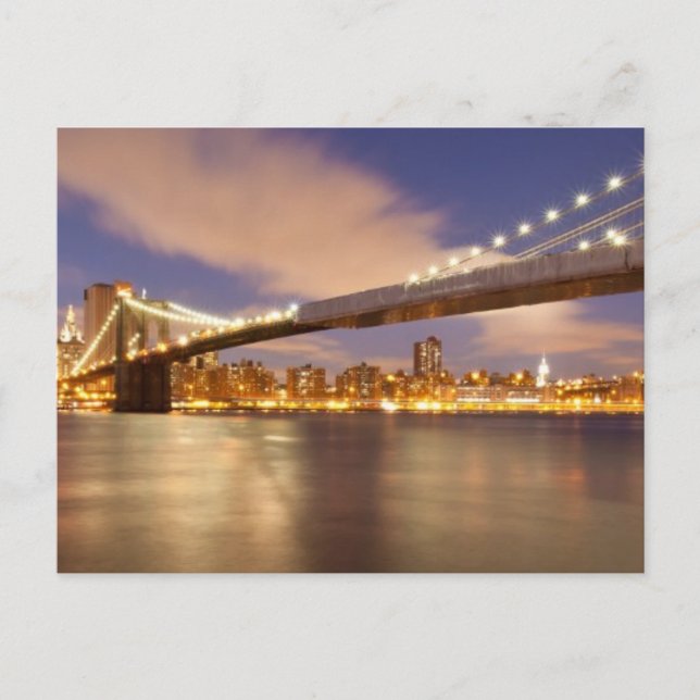 Brooklyn Bridge and Manhattan at Night. Postcard (Front)