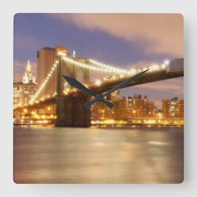 Brooklyn Bridge and Manhattan at Night. Square Wall Clock (Front)