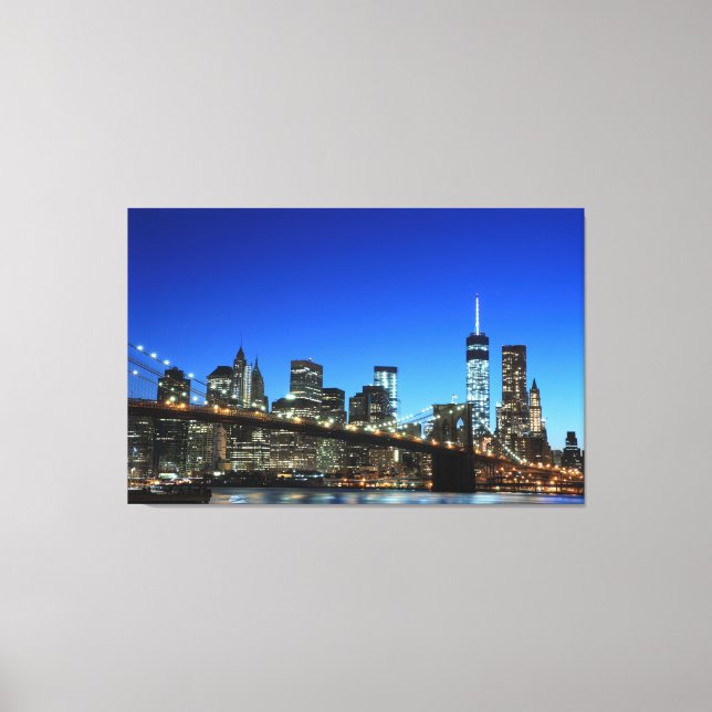 Brooklyn Bridge and Manhattan Skyline At Night, Ne Canvas Print (Front)