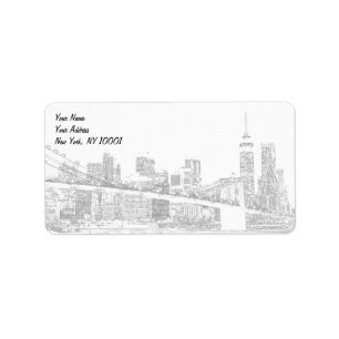 Brooklyn Bridge and Manhattan Skyline At Night, Ne Label