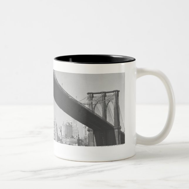 Brooklyn bridge and Manhattan skyline New York Two-Tone Coffee Mug (Right)