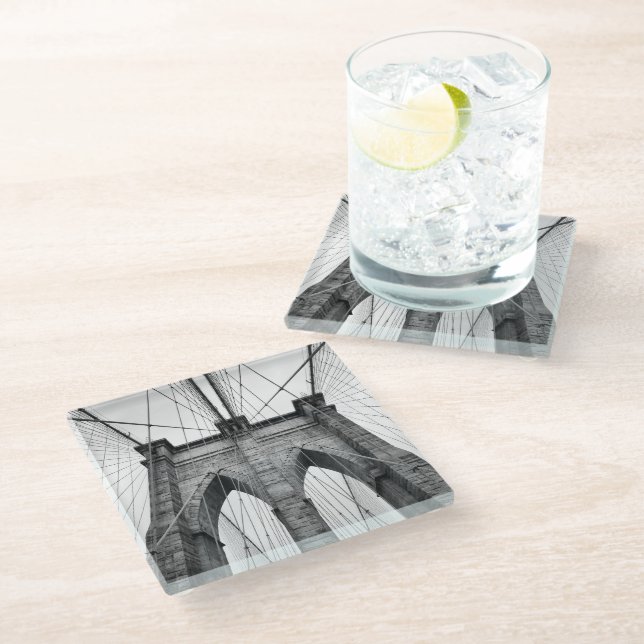 Brooklyn Bridge Architectural Close-Up Glass Coaster (Angled)
