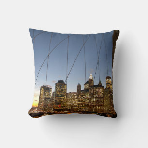 Brooklyn Bridge At Dusk With Manhattan Skyline Cushion