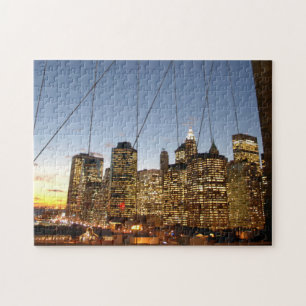 Brooklyn Bridge At Dusk With Manhattan Skyline Jigsaw Puzzle