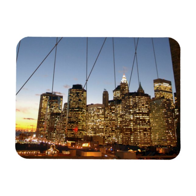 Brooklyn Bridge At Dusk With Manhattan Skyline Magnet (Horizontal)