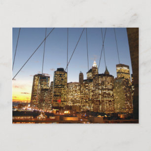 Brooklyn Bridge At Dusk With Manhattan Skyline Postcard