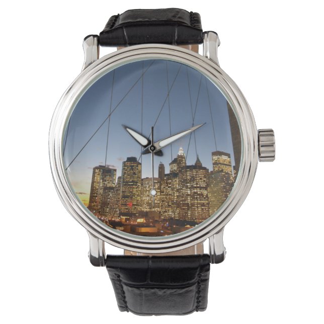 Brooklyn Bridge At Dusk With Manhattan Skyline Watch (Front)
