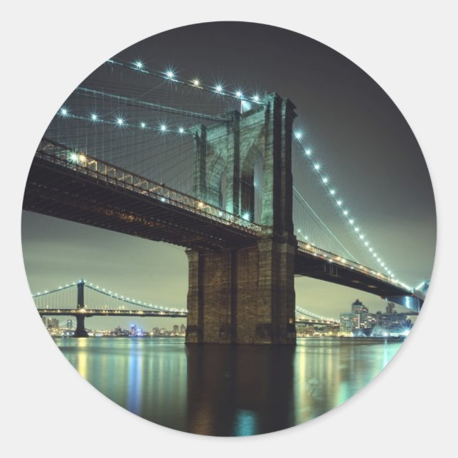 Brooklyn Bridge at night  Manhattan Bridge Classic Round Sticker (Front)