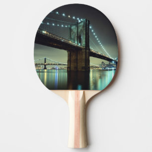 Brooklyn Bridge at night Manhattan Bridge Ping Pong Paddle