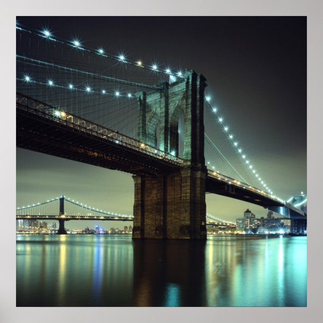 Brooklyn Bridge at night  Manhattan Bridge Poster (Front)