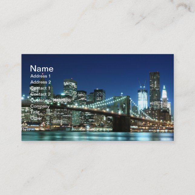 Brooklyn Bridge At Night, New York City Business Card (Front)