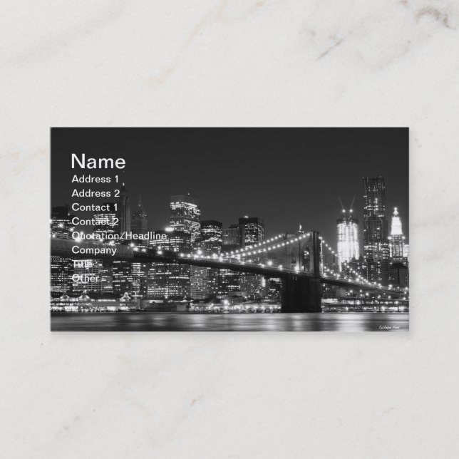 Brooklyn Bridge At Night, New York City Business Card (Front)