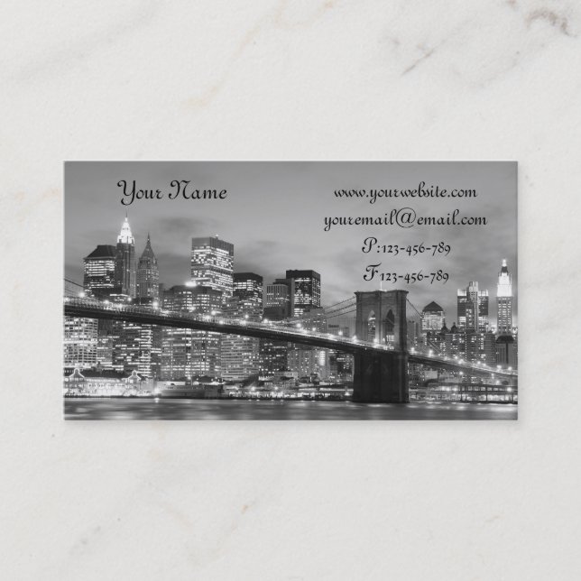 Brooklyn Bridge At Night, New York City Business Card (Front)