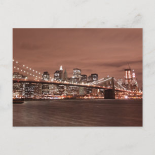 Brooklyn Bridge at Night, New York City Postcard