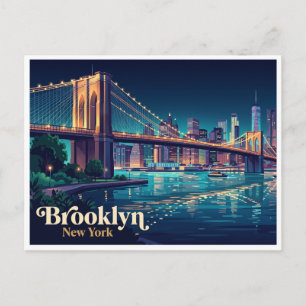 Brooklyn Bridge at Night New York Postcard