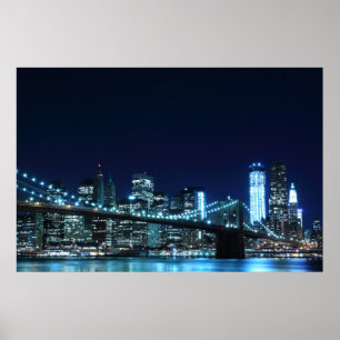Brooklyn Bridge at Night Poster (30.00" x 20.00")