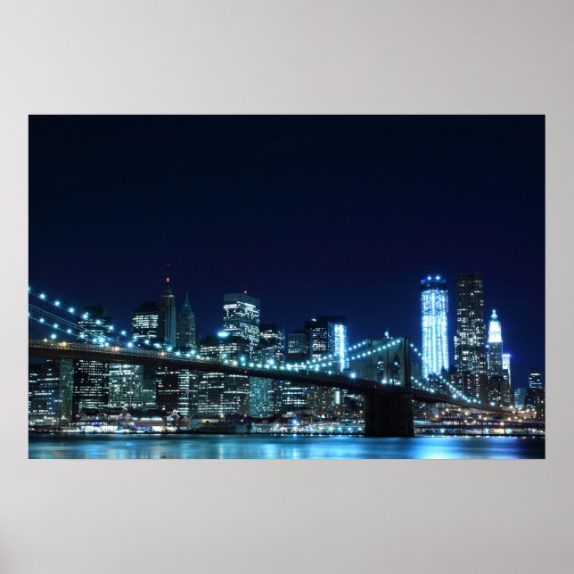 Brooklyn Bridge at Night Poster (30.00" x 20.00") (Front)