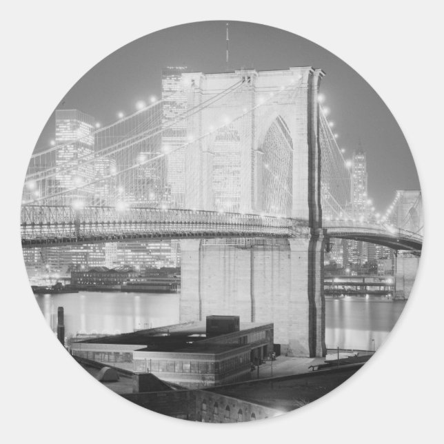 Brooklyn Bridge Black & White Classic Round Sticker (Front)