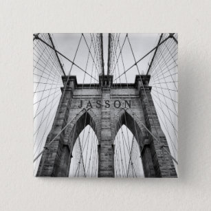 Brooklyn Bridge Black & White Photo 15 Cm Square Badge