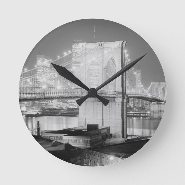 Brooklyn Bridge Black & White Round Clock (Front)