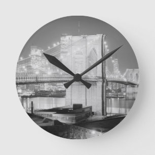 Brooklyn Bridge Black & White Round Clock