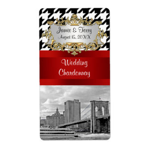 Brooklyn Bridge Blk Wht Houndstooth Wine Label