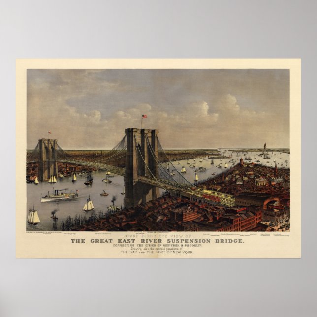 Brooklyn Bridge by and 1885) Poster (Front)