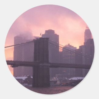 Brooklyn Bridge During Snowstorm Classic Round Sticker