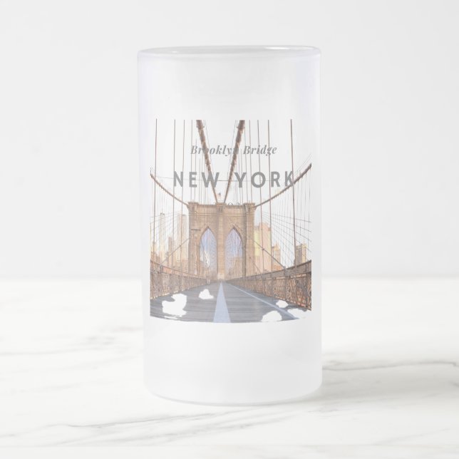 Brooklyn Bridge Frosted Glass Beer Mug (Center)
