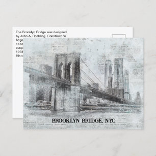 Brooklyn Bridge Information, NYC Postcard