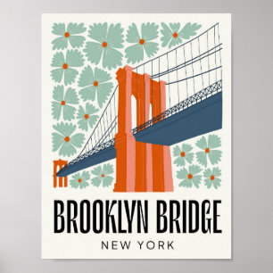 Brooklyn Bridge New York abstract travel floral Poster