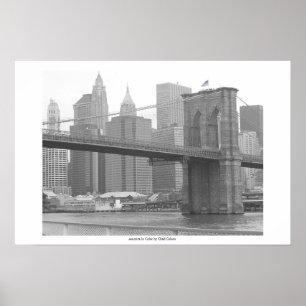 Brooklyn Bridge New York, B&W colour flag Poster