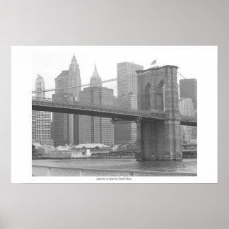 Brooklyn Bridge New York, B&W colour flag Poster