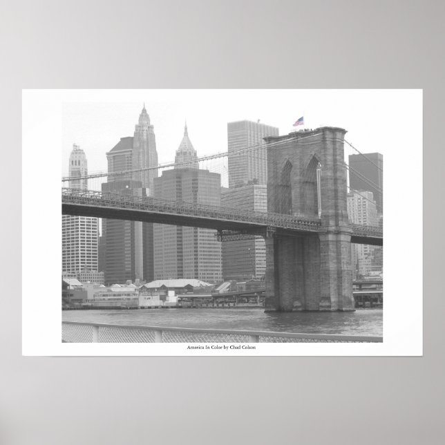 Brooklyn Bridge New York, B&W colour flag Poster (Front)