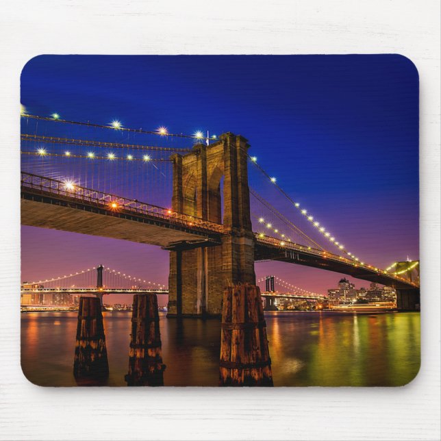 Brooklyn Bridge, New York City at Night  Mouse Mat (Front)