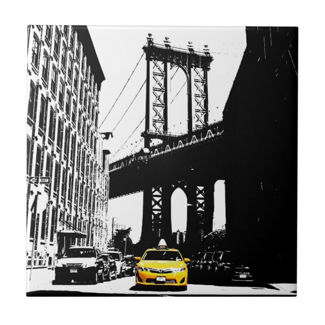 Brooklyn Bridge New York City Ny Nyc Yellow Taxi Tile (Front)