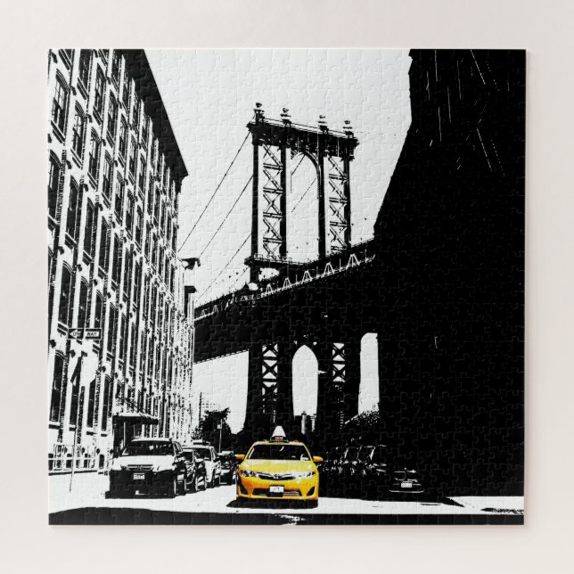 Brooklyn Bridge New York City Nyc Yellow Taxi Jigsaw Puzzle (Horizontal)