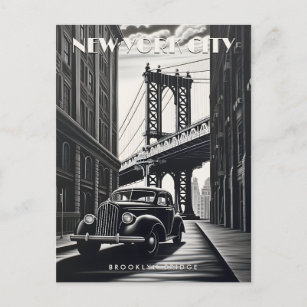 Brooklyn Bridge New York USA Travel Vintage Art Postcard