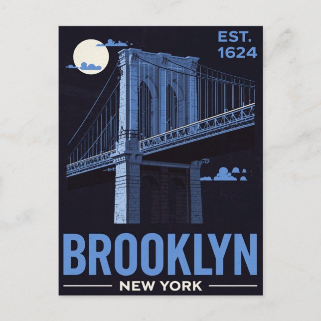 Brooklyn Bridge Night Retro Travel Postcard (Front)
