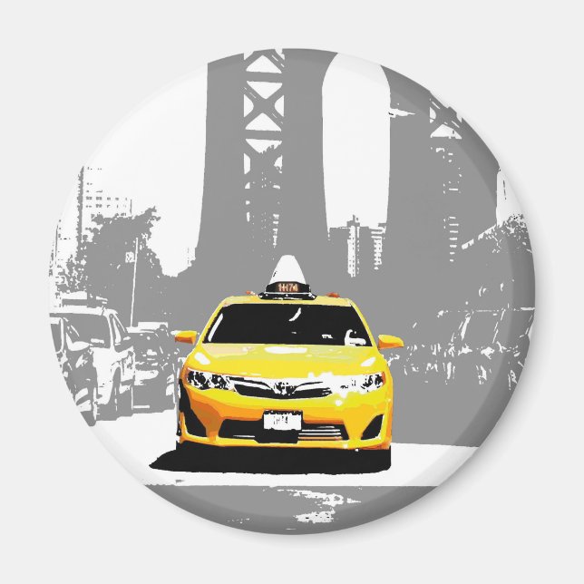 Brooklyn Bridge Ny Yellow Taxi Nyc Pop Art Image Magnet (Front)