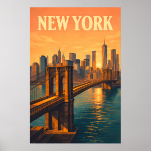 Brooklyn Bridge NYC Travel New York Vintage Poster