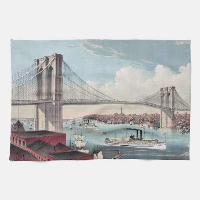 Brooklyn Bridge Painting Tea Towel (Horizontal)