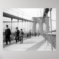 Brooklyn Bridge Pedestrians, 1909. Vintage Photo