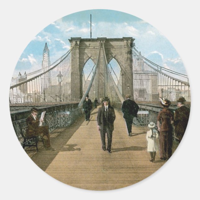 Brooklyn Bridge Promenade, New York City Classic Round Sticker (Front)